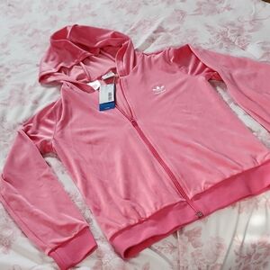Adidas Pink Velour Zip Hoodie